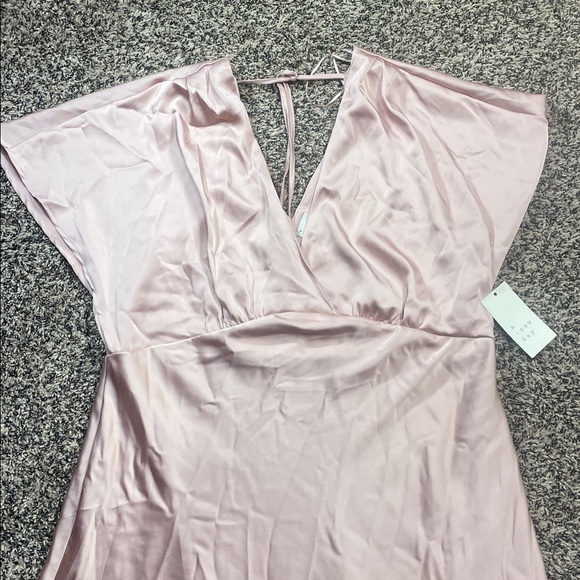 A New Day Tailored Pleated Satin Flutter Sleeve Blush Pink Midi Dress L NWT - Picture 2 of 7